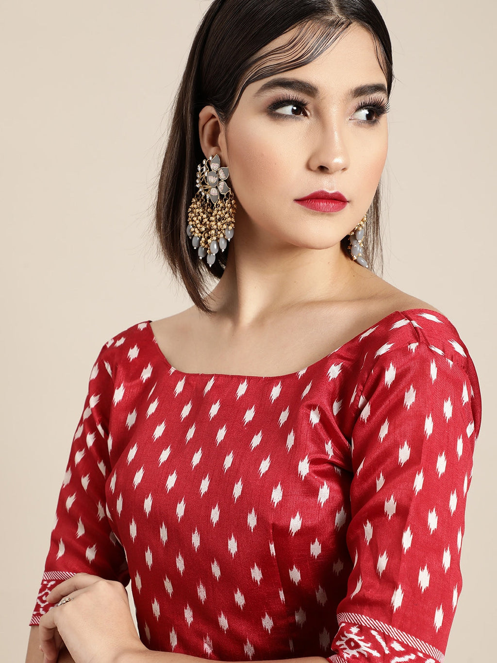 Saree Mall Geometric Silk Blend Saree with Printed border | Grocsy