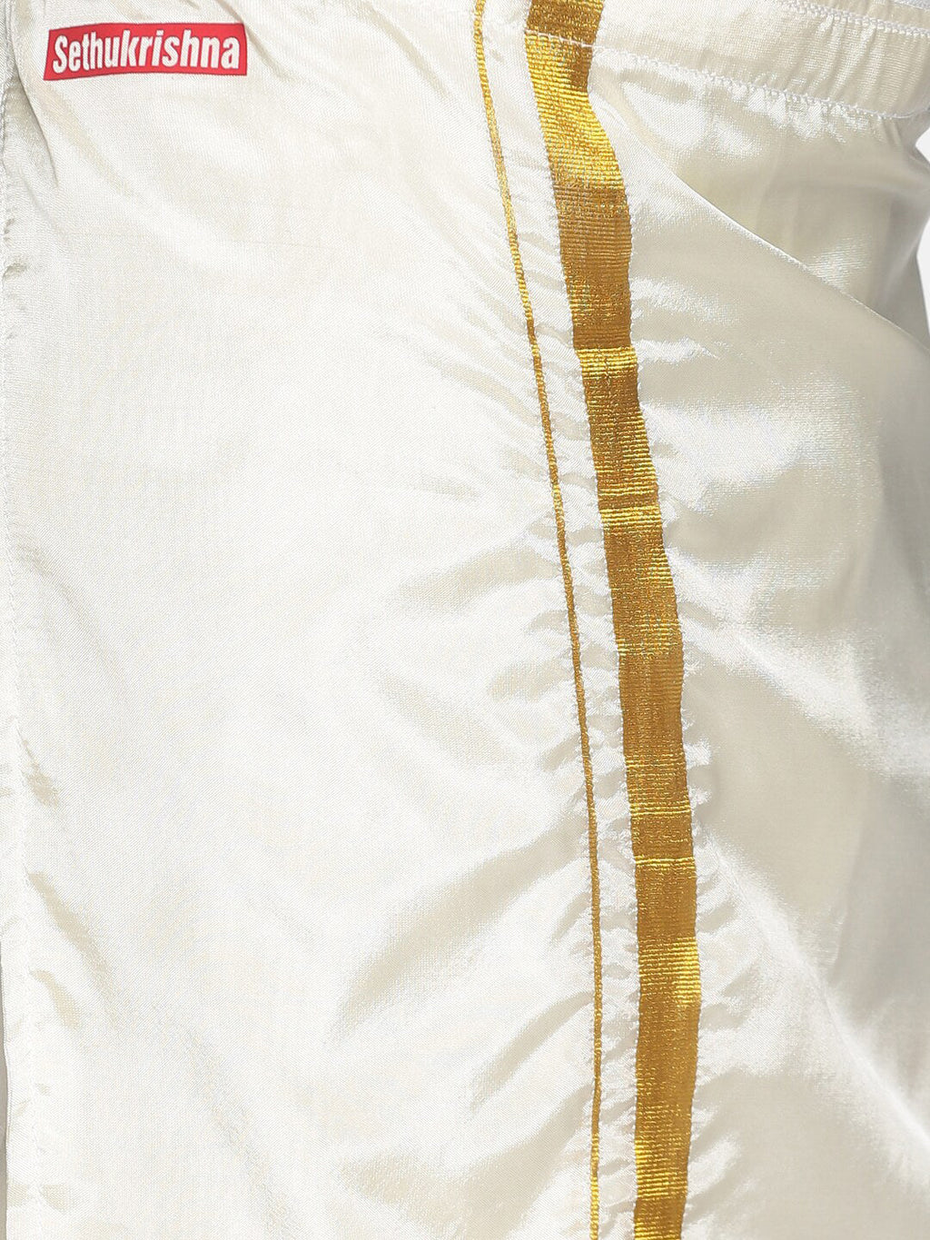 Sethukrishna Olive Green & White Solid Shirt and Veshti Set For Boys | Grocsy