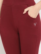 TAG 7 Set Of 2 Maroon & Navy Blue Solid Leggings | Grocsy