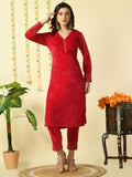 Myshka Women's Pink Velvet Kurta With Trousers Party Sets | Grocsy