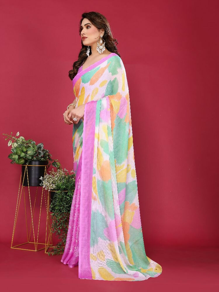 PR Fashion Purple Moss Chiffon Printed Saree | Grocsy