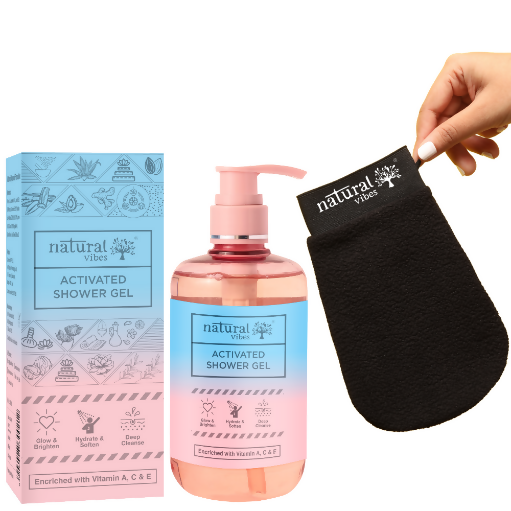 Natural Vibes Deep Cleanse & Exfoliating Routine - Shower Gel Body Wash & Scrubbing Glove | Grocsy