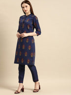 All About You Women Navy Blue Ethnic Motifs Printed Kurta with Trousers & With Dupatta | Grocsy