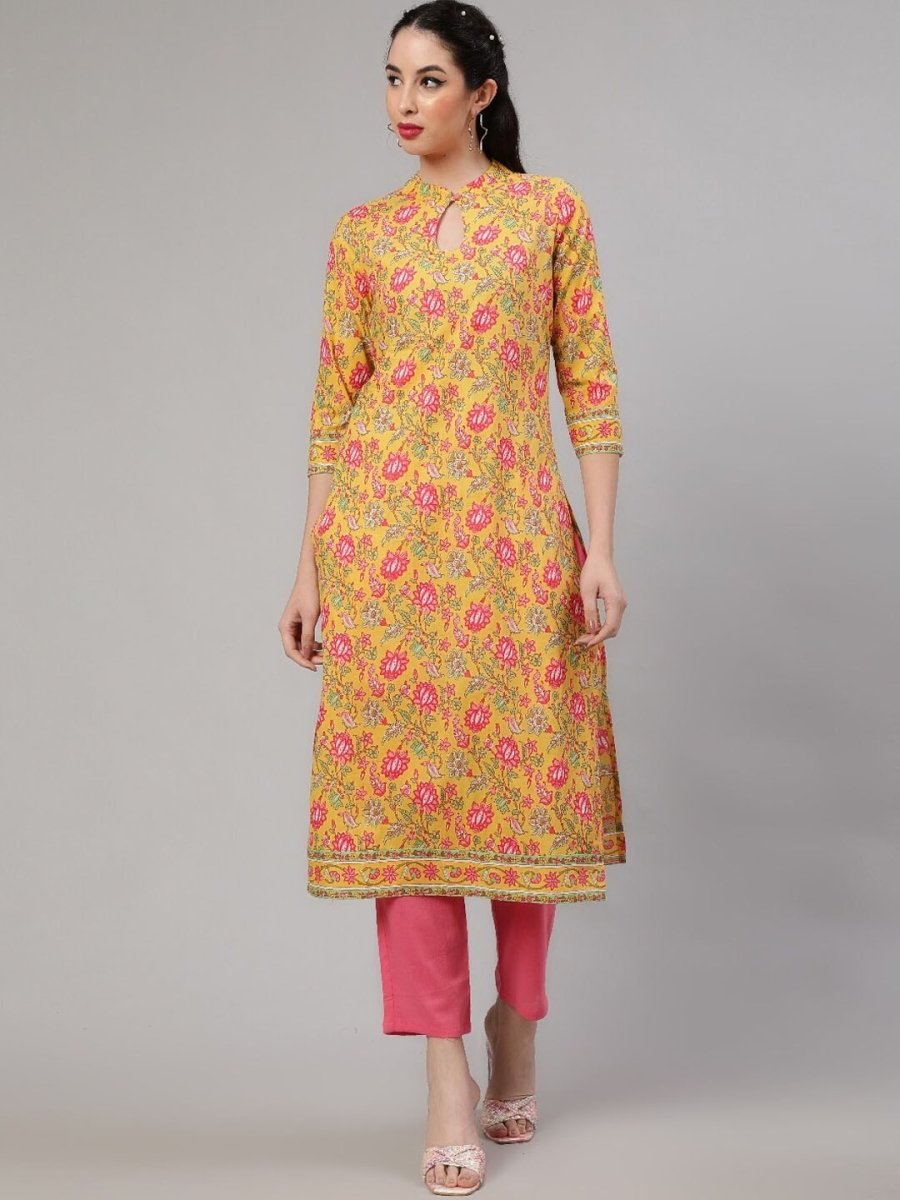 Aks Floral Printed Regular Pure Cotton Kurta With Trousers | Grocsy