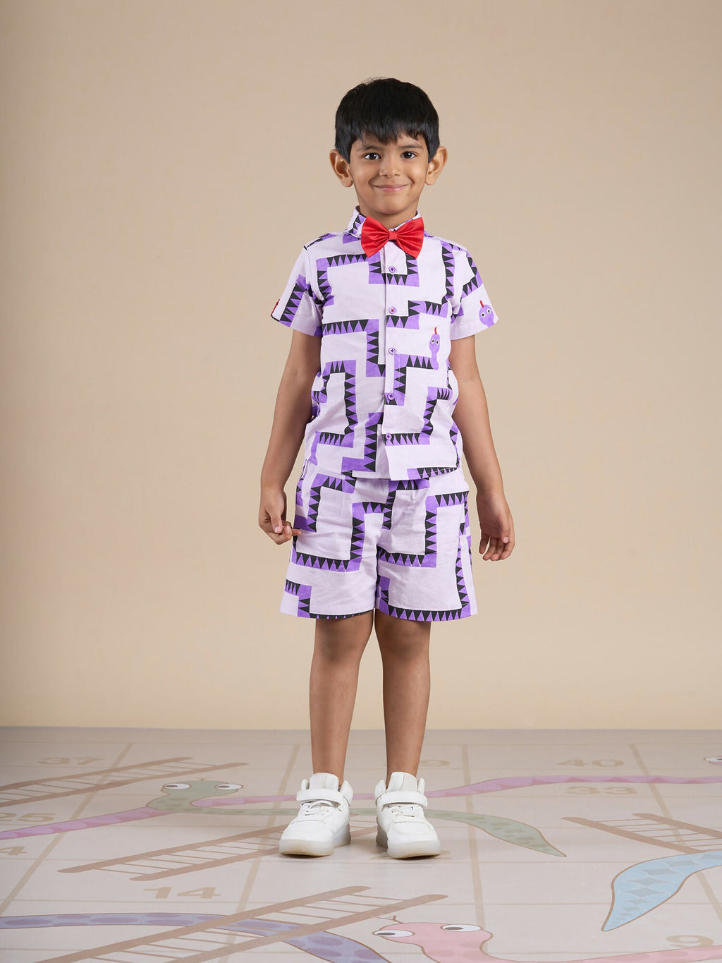 Snakes and Ladders Boys Purple Table Print Shirt and Boxer Set from Siblings Collection | Grocsy