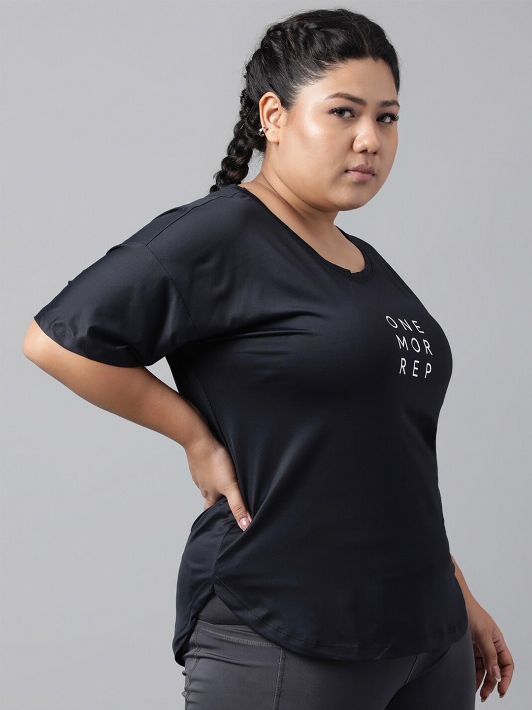 MKH Plus Size Typography Printed Drop Shoulder Sleeves Dri-FIT Relaxed Fit Sports T-shirt | Grocsy