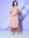 All About You Women Pink Floral Printed Regular Gotta Patti Liva Kurta with Palazzos | Grocsy