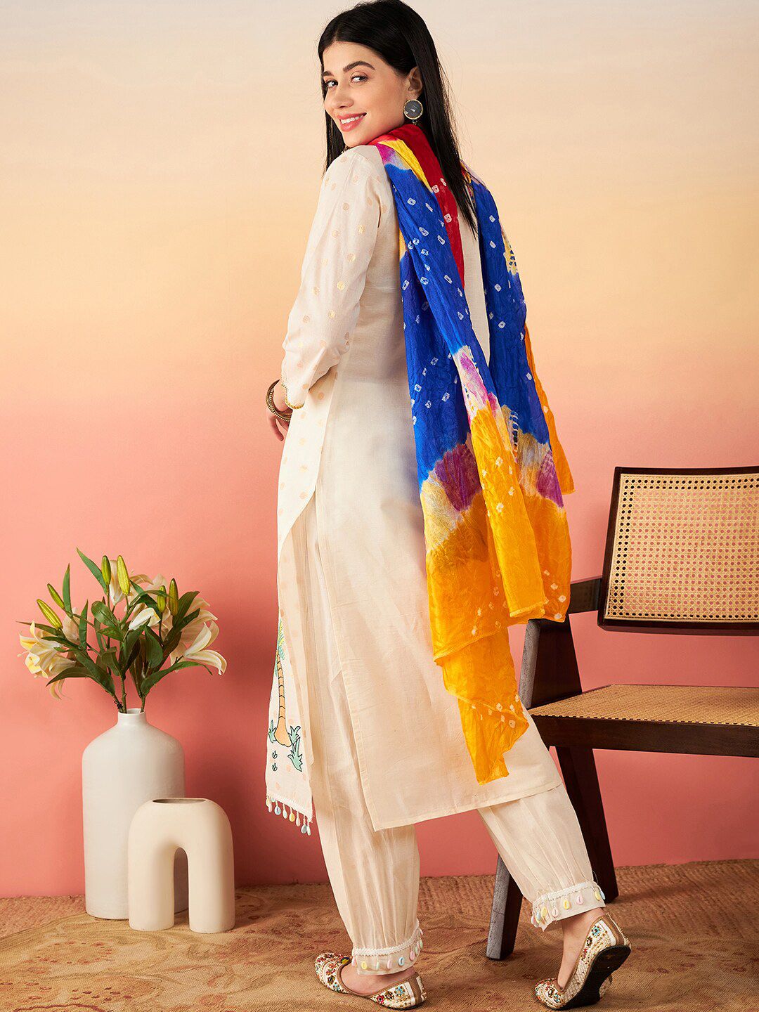 Sangria Ethnic Motifs Printed Pure Cotton Straight Kurta With Salwar & Dupatta | Grocsy