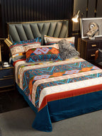 JC Collection Blue & Red Ethnic Motifs 220 TC King Bedsheet with 2 Pillow Covers | Grocsy