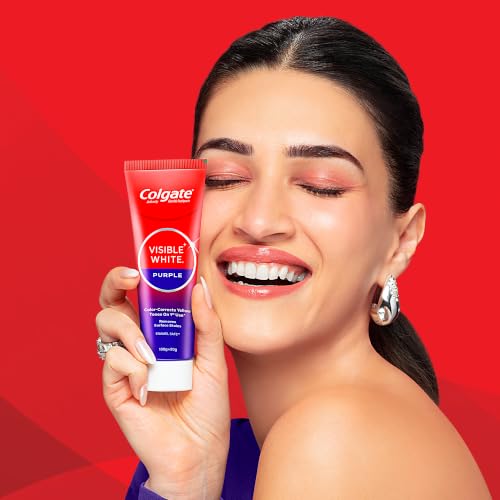 Colgate Visible White Purple Toothpaste, Teeth Whitening Toothpaste Whitens Yellow Teeth, Enamel-Safe Daily Use (2 Pack 100g+20g/3.5oz+0.7oz) | Grocsy