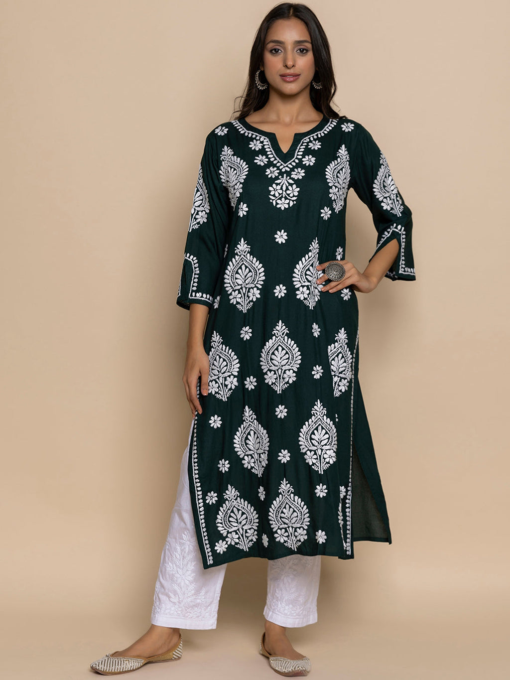 HOUSE OF KARI Chikankari Embroidered Straight Kurta | Grocsy