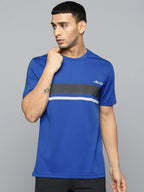 Alcis Men Blue & Black Striped Detail Slim Fit T-shirt | Grocsy