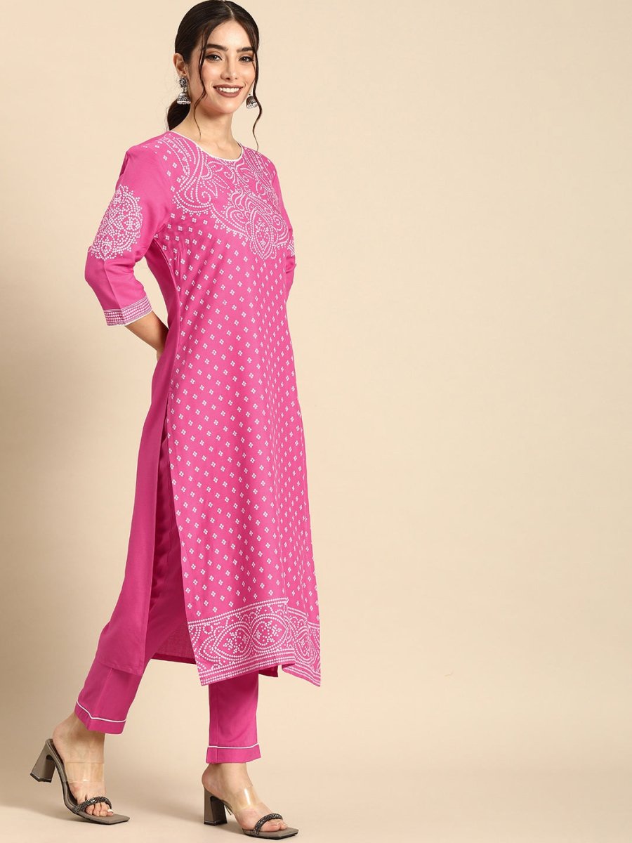 All About You Women Pink Printed Kurta with Trousers | Grocsy