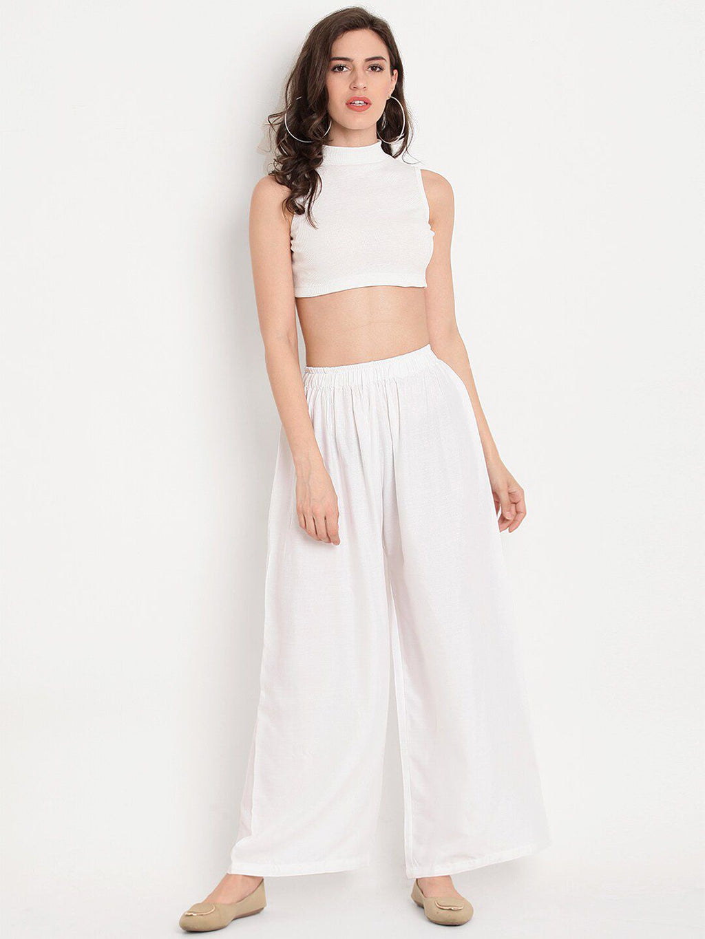 TAG 7 Women White & Grey Set of 2 Flared Ethnic Palazzos | Grocsy