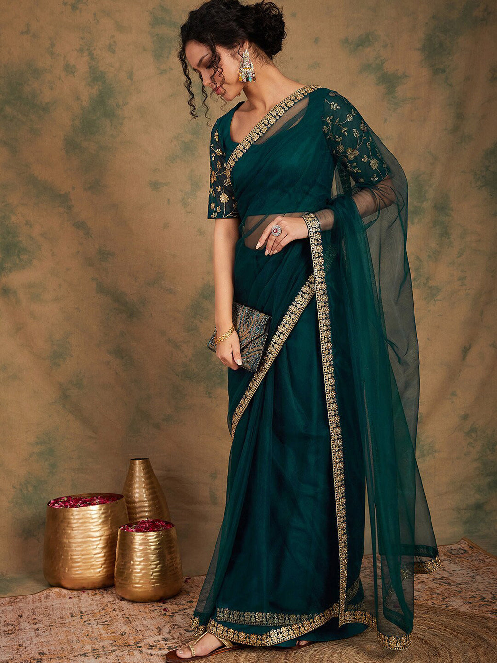 Sangria Embroidered Detailed Net Saree | Grocsy