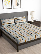 Story@home Arena Cream-Coloured & Grey Printed 180 TC Bedsheet & Pillow Covers | Grocsy