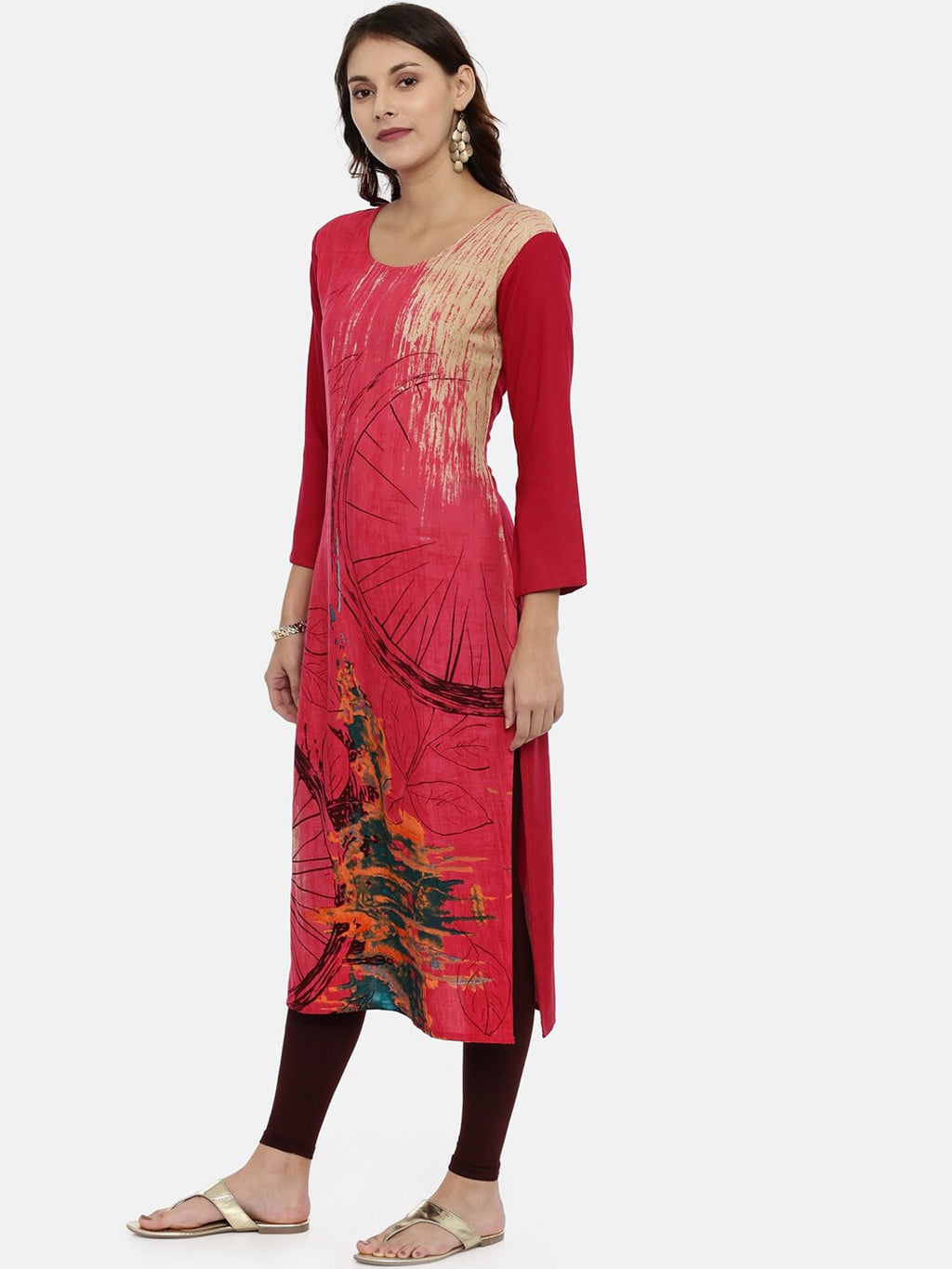 Souchii Pink Printed Straight Kurta | Grocsy