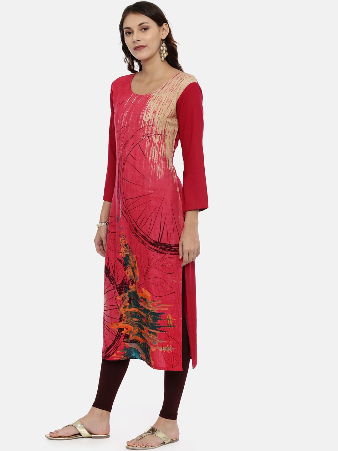 Souchii Pink Printed Straight Kurta | Grocsy
