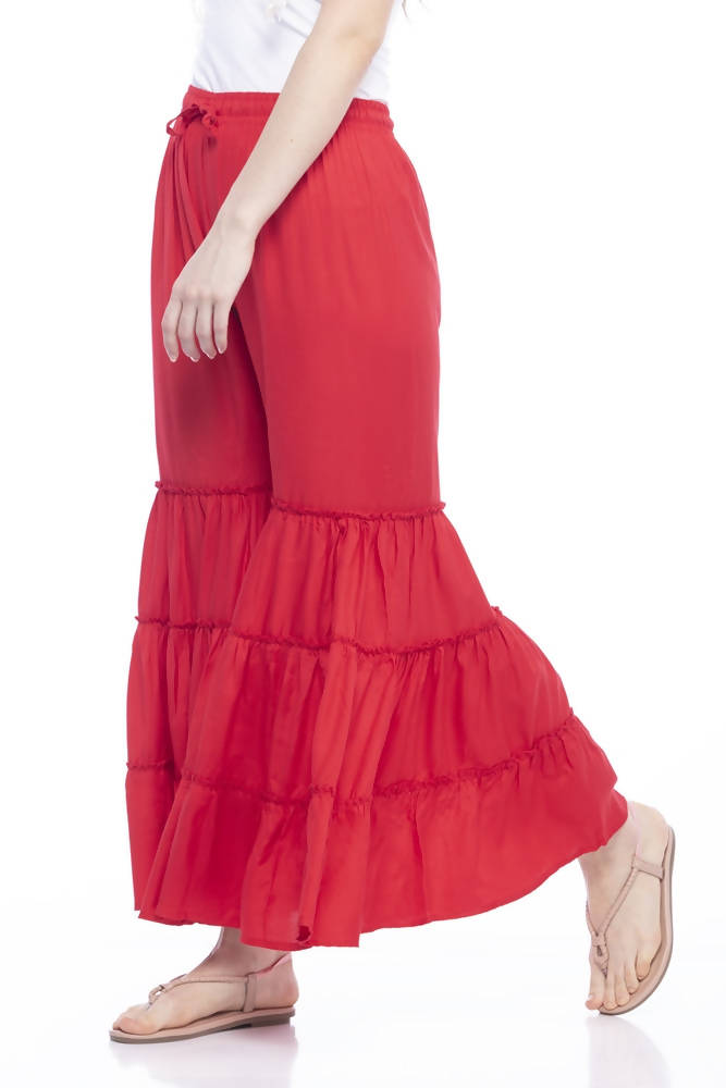 Mominos Fashion Reyon Cotton Red Palazzo | Grocsy