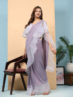 Light Purple Lycra Solid Ready to Wear Saree with stitched Blouse - Nita | Grocsy