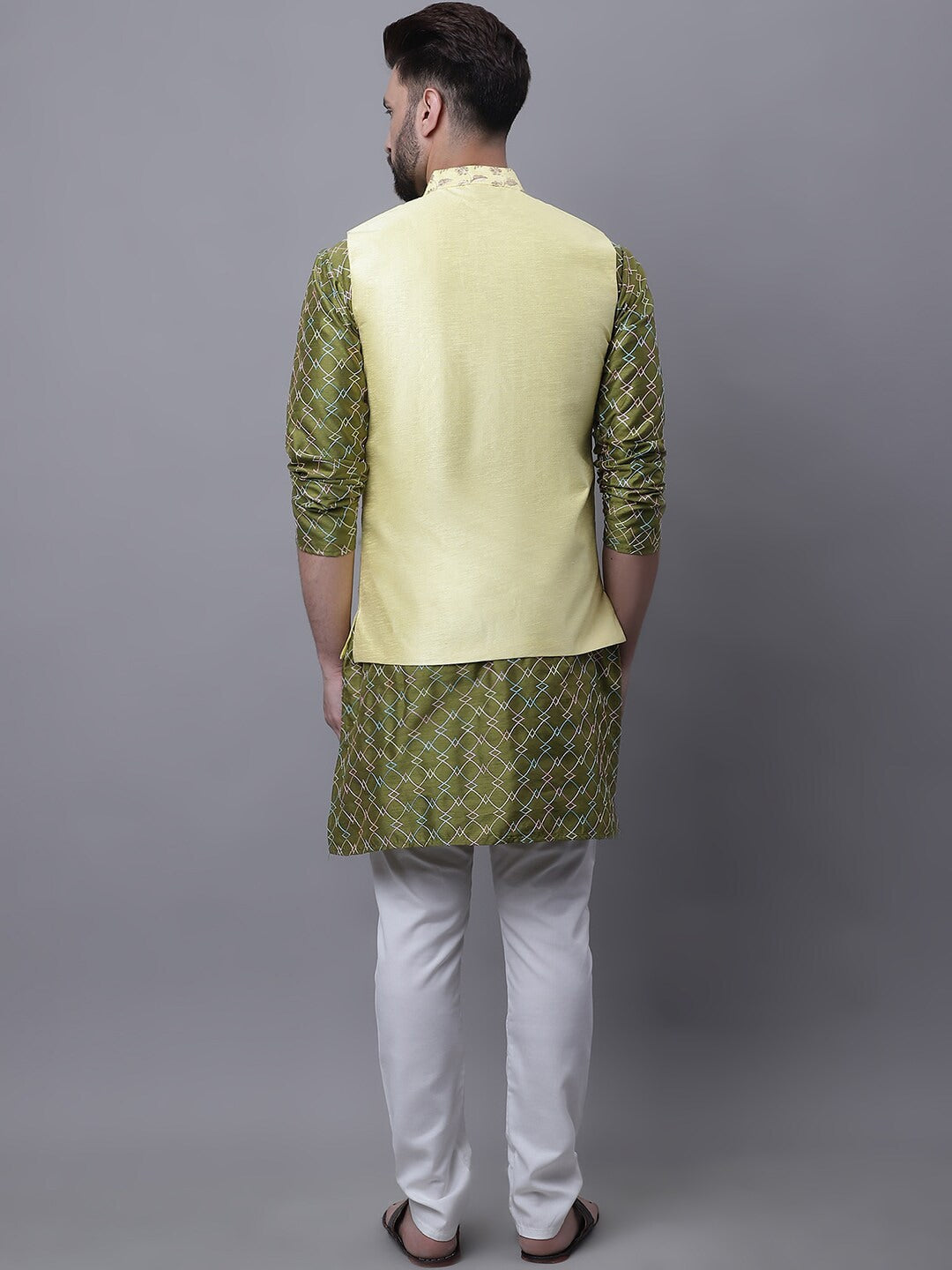 Sojanya Men Embroidered Regular Thread Work Kurta With Pyjamas & Nehru Jacket | Grocsy