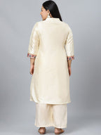 Sztori Plus Size Ethnic Motifs Printed Mandarin Collar Straight Kurta with Palazzos | Grocsy