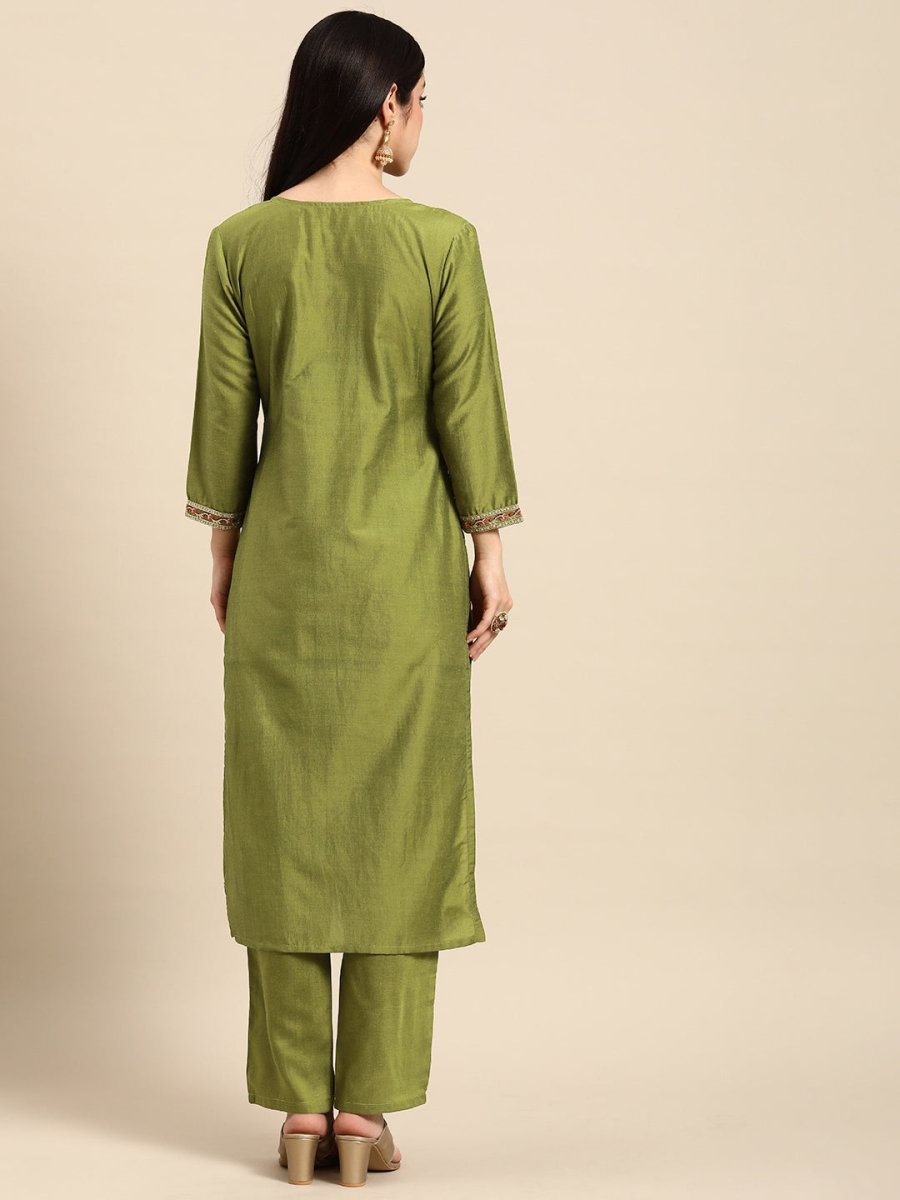 All About You Women Ethnic Motifs Embroidered Sequinned Kurta With Trousers | Grocsy