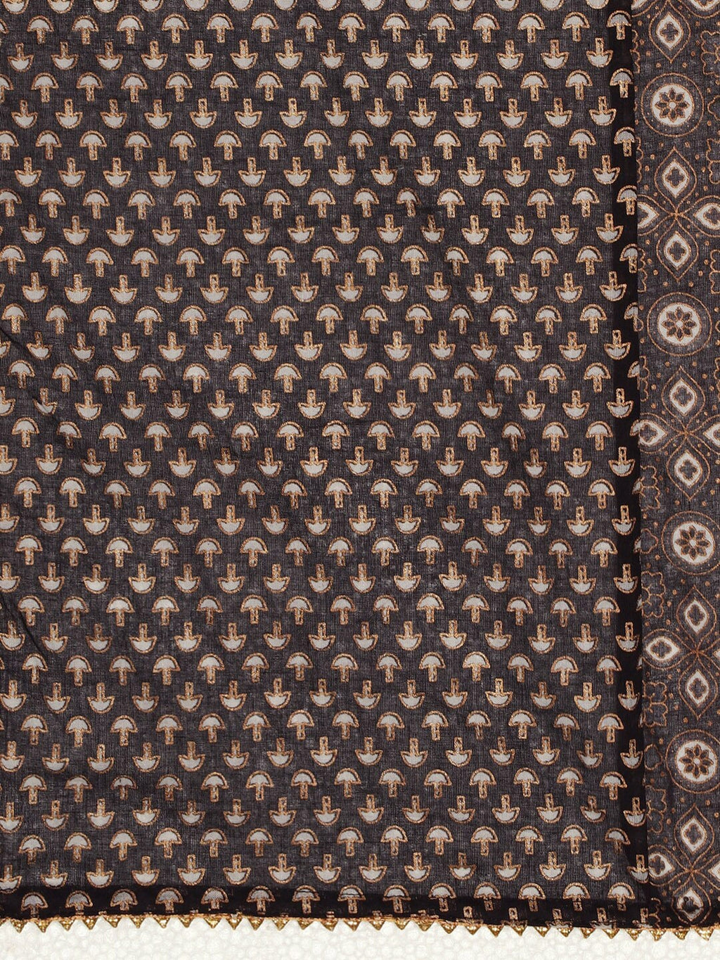 HERE&NOW Women Brown Printed Pure Cotton Top with Palazzos & With Dupatta | Grocsy
