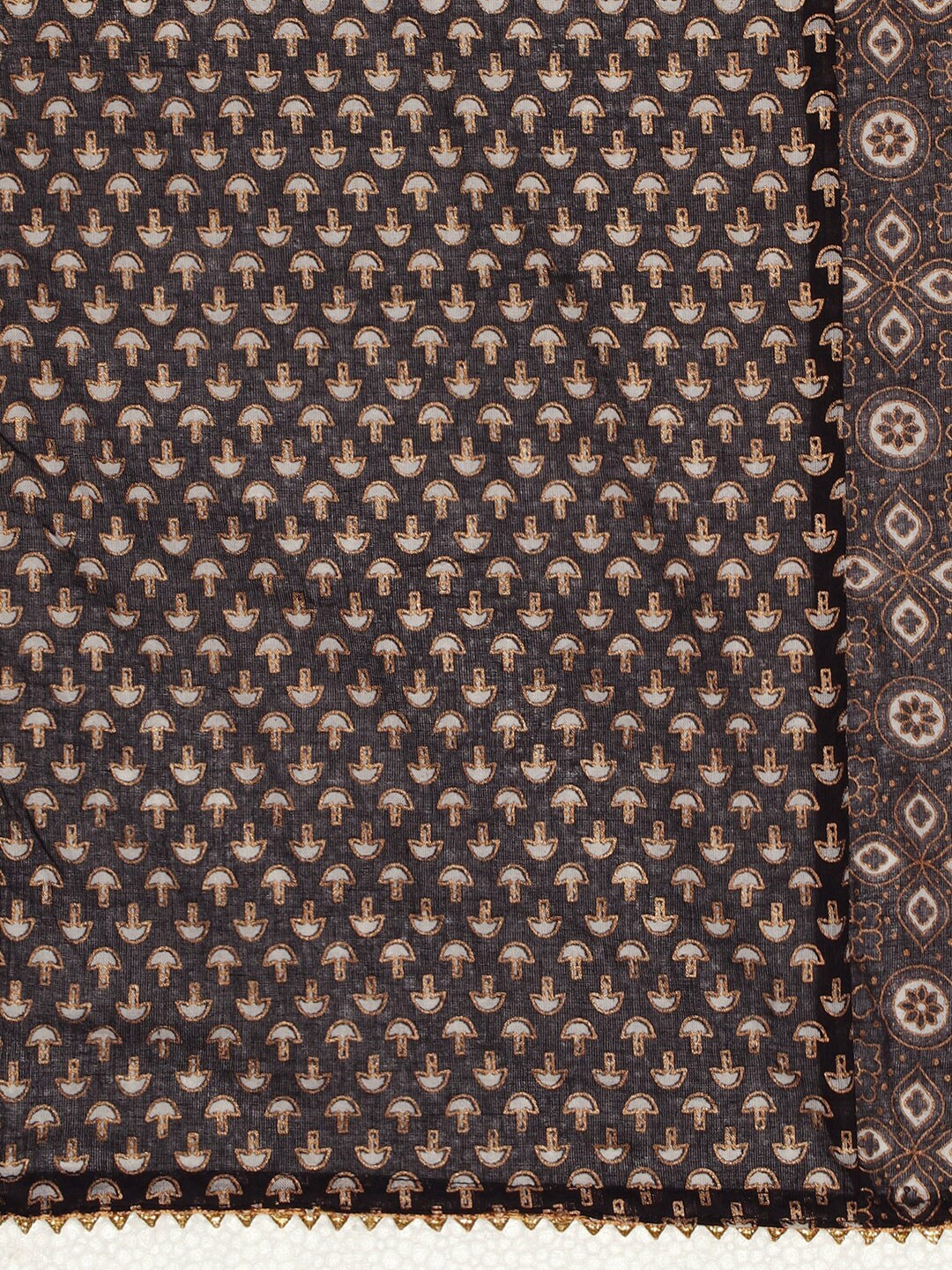 HERE&NOW Women Brown Printed Pure Cotton Top with Palazzos & With Dupatta | Grocsy