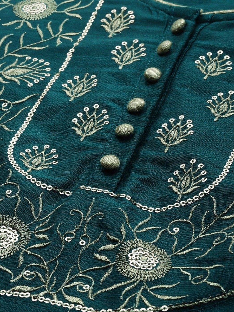 All About You Women Green & Gold-Toned Embroidered Sequinned Kurta with Trousers & Dupatta | Grocsy