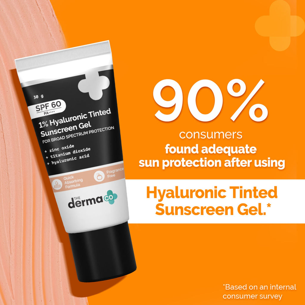 The Derma Co 1% Hyaluronic Tinted Sunscreen SPF 60 Gel PA++++ | Grocsy