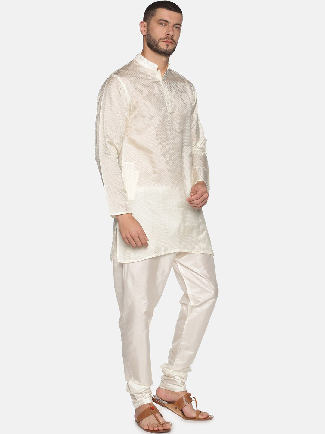 Sethukrishna Mens Off-White Kurta with Pyjamas | Grocsy