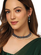 NVR Women Silver-Plated Stone Studded Oxidised Silver Jewellery Set | Grocsy