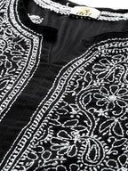 ADA Women Black & White Chikankari Hand Embroidered Semi-Sheer Straight Sustainable Handloom Kurta | Grocsy