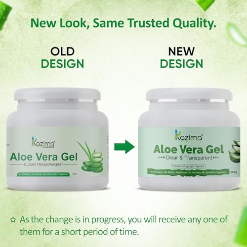 Kazima Aloe Vera Gel Raw - 100% Pure Natural Gel - Ideal for Skin Treatment, Face, Acne Scars, Hair Treatment, Moisturizer & Dark Circles (250 Gram) | Grocsy