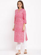 HERE&NOW Pink Chevron Printed Regular Kurta with Trousers | Grocsy