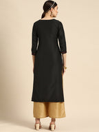 Sangria Women Black Ethnic Motifs Embroidered Floral Kurta | Grocsy