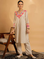 HOUSE OF KARI Floral Embroidered Chikankari Kurta With Palazzo | Grocsy