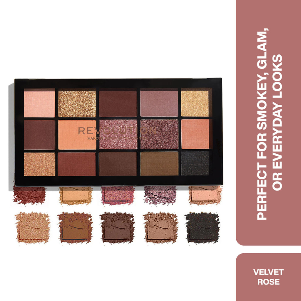 Makeup Revolution Reloaded Eyeshadow Palette-15 Smooth & Rich Shade-High Pay Off Formula - Velvet Rose | Grocsy