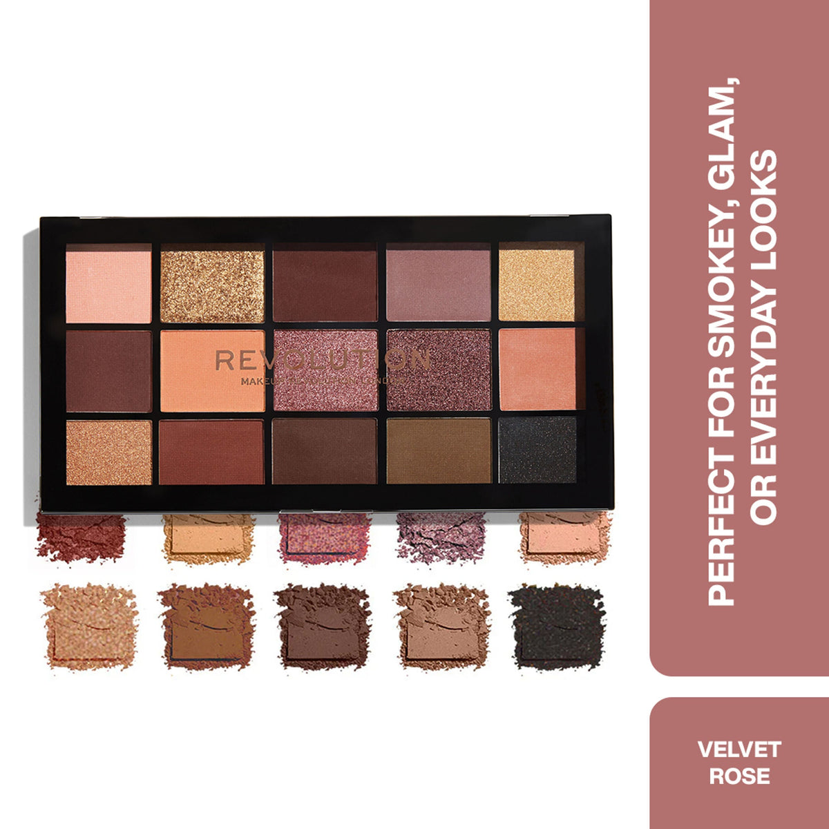 Makeup Revolution Reloaded Eyeshadow Palette-15 Smooth & Rich Shade-High Pay Off Formula - Velvet Rose | Grocsy