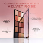 Makeup Revolution Reloaded Eyeshadow Palette-15 Smooth & Rich Shade-High Pay Off Formula - Velvet Rose | Grocsy