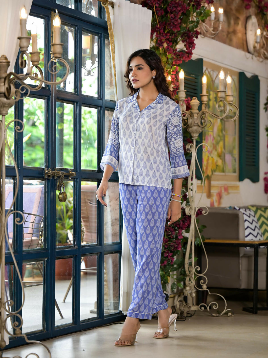 Juniper Women's Purple Ethnic Motif Printed Viscose Kurta & Pants Set With Buttons | Grocsy