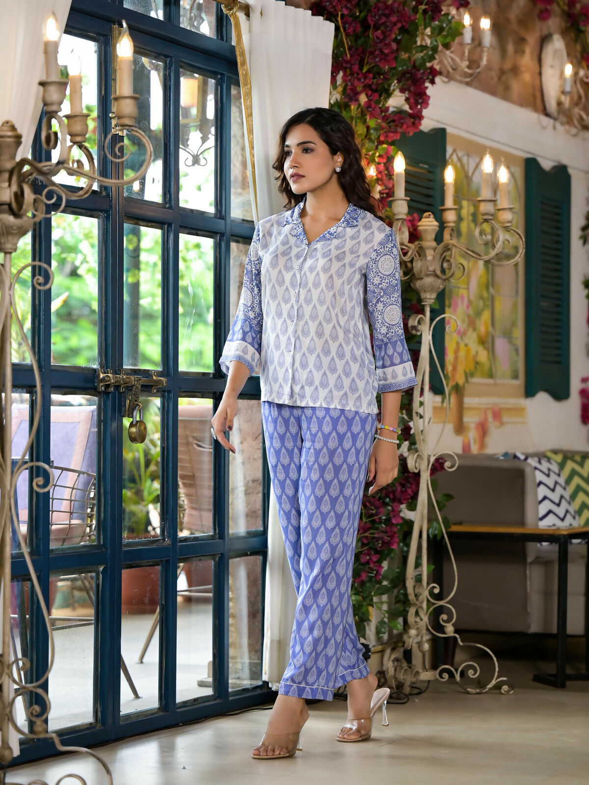 Juniper Women's Purple Ethnic Motif Printed Viscose Kurta & Pants Set With Buttons | Grocsy