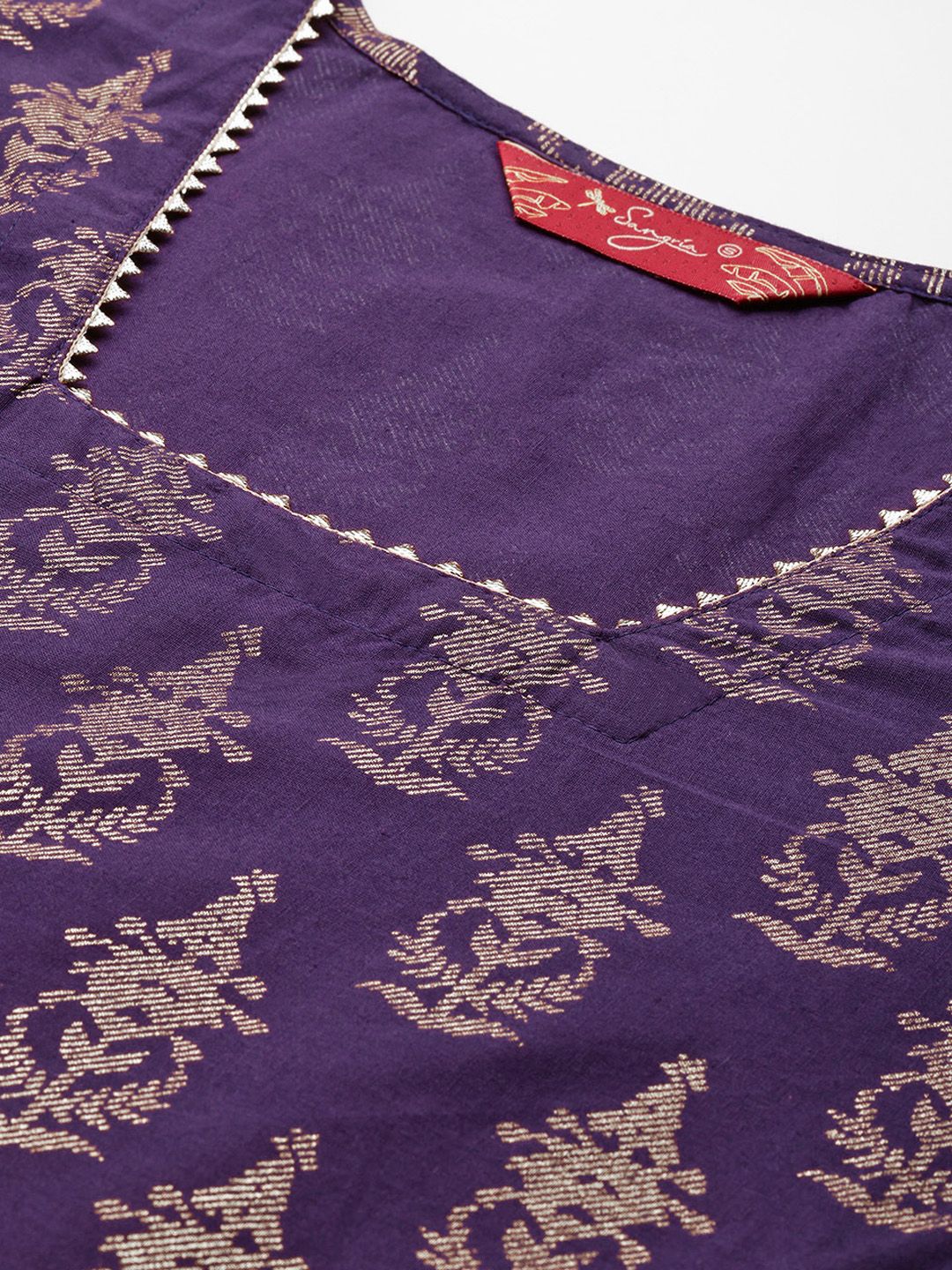 Sangria Ethnic Motifs Printed Gotta Patti Kurta | Grocsy