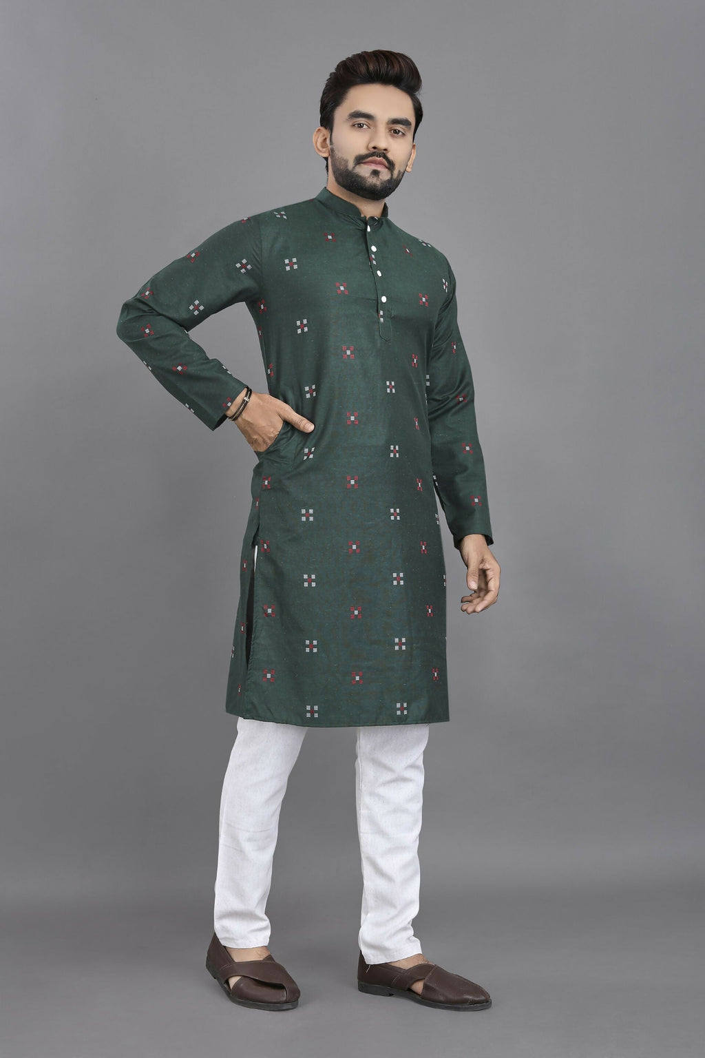 Anaita Green Weaving Linen Cotton Straight Kurta | Grocsy