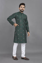 Anaita Green Weaving Linen Cotton Straight Kurta | Grocsy