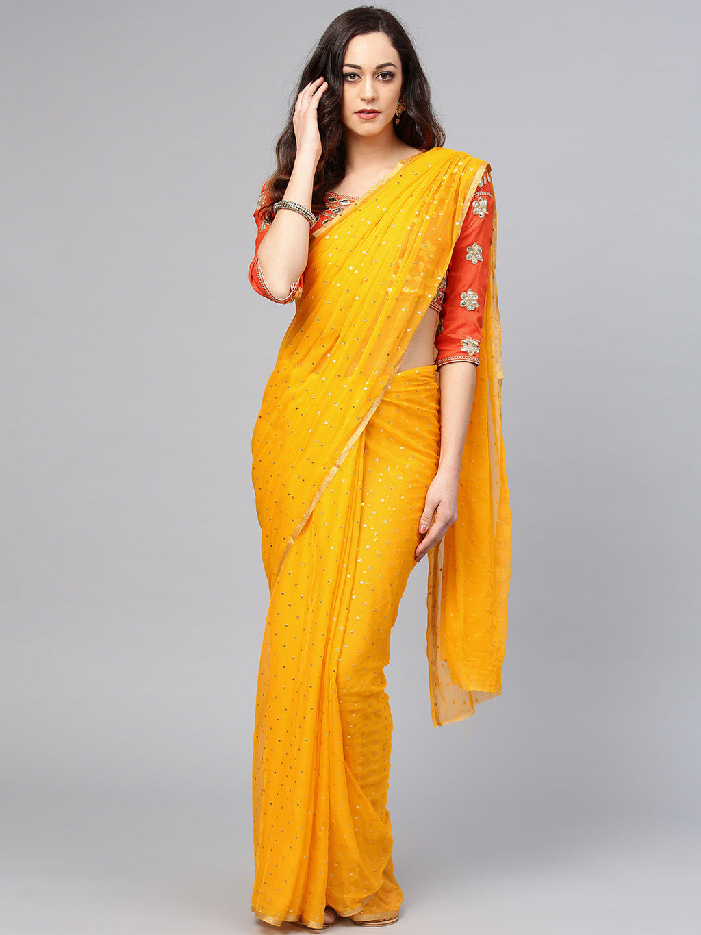 Saree Mall Yellow Embellished Saree | Grocsy