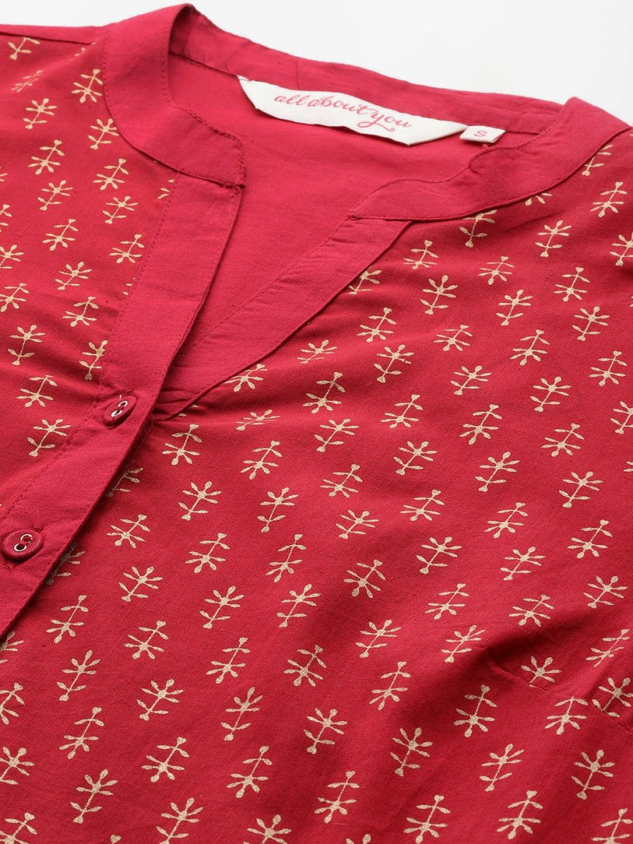 All About You Women Motifs Yoke Design A-Line Kurta with Trousers | Grocsy