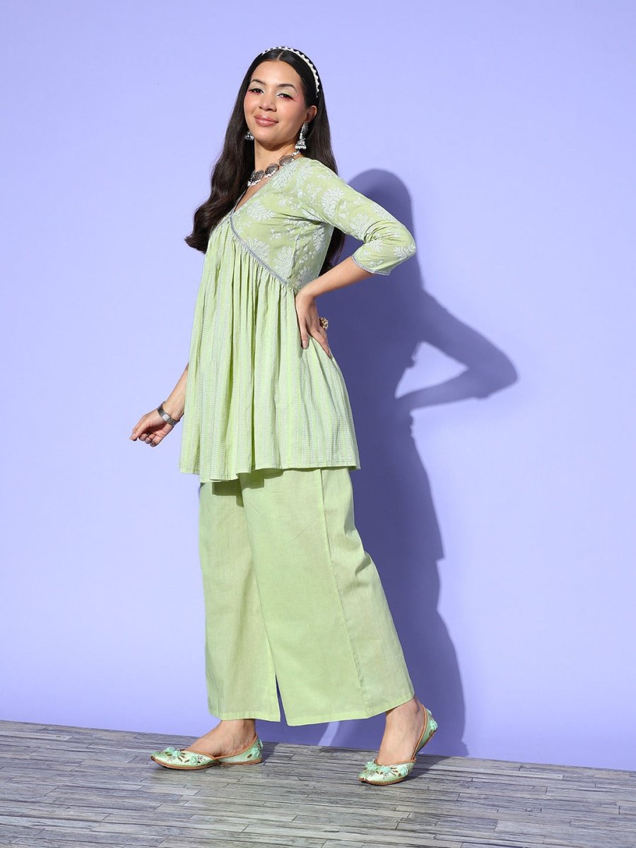 Ahalyaa Printed Tunic with Palazzos | Grocsy