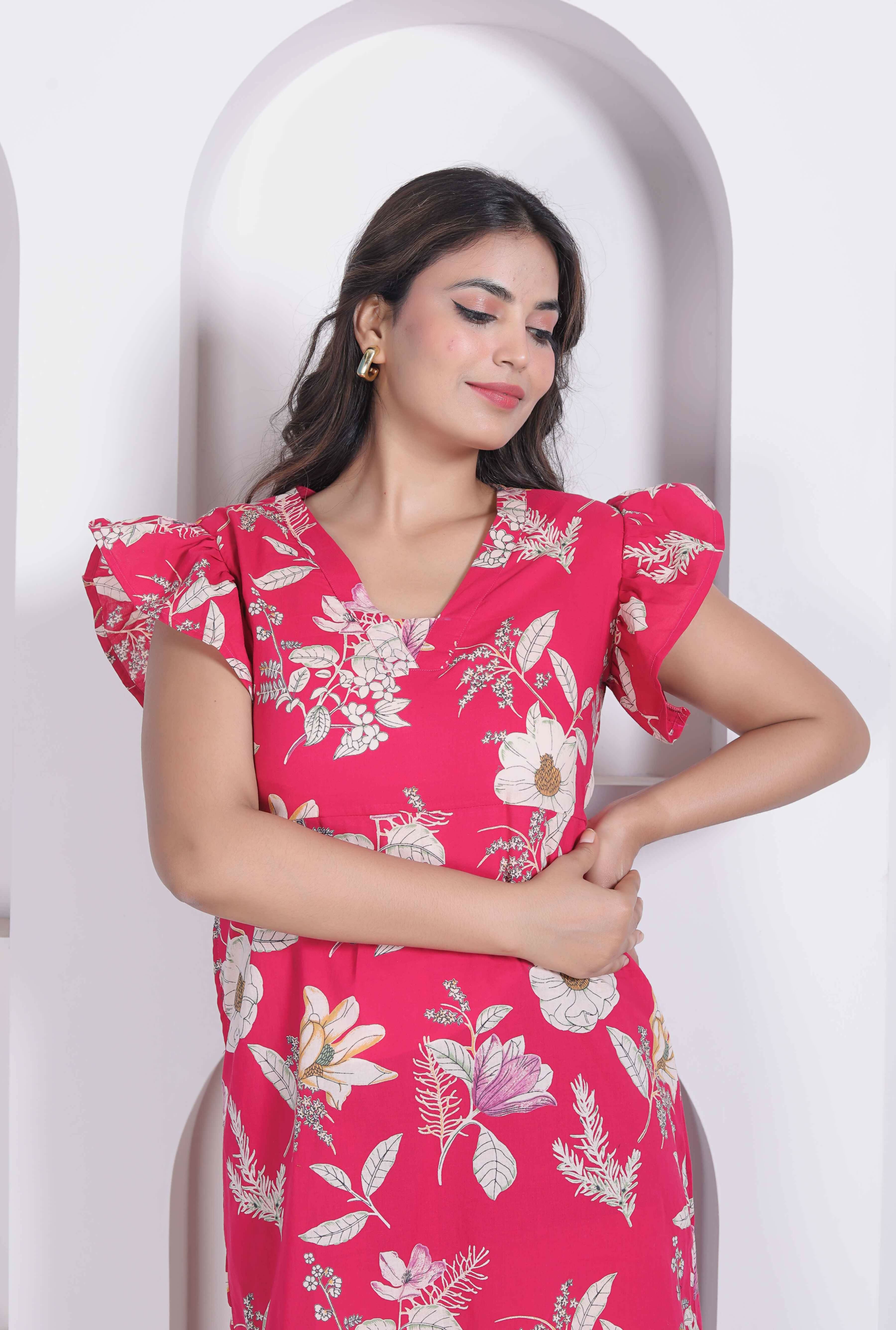 Miravan Women Empire Waist Pink Mini Length Dress | Grocsy